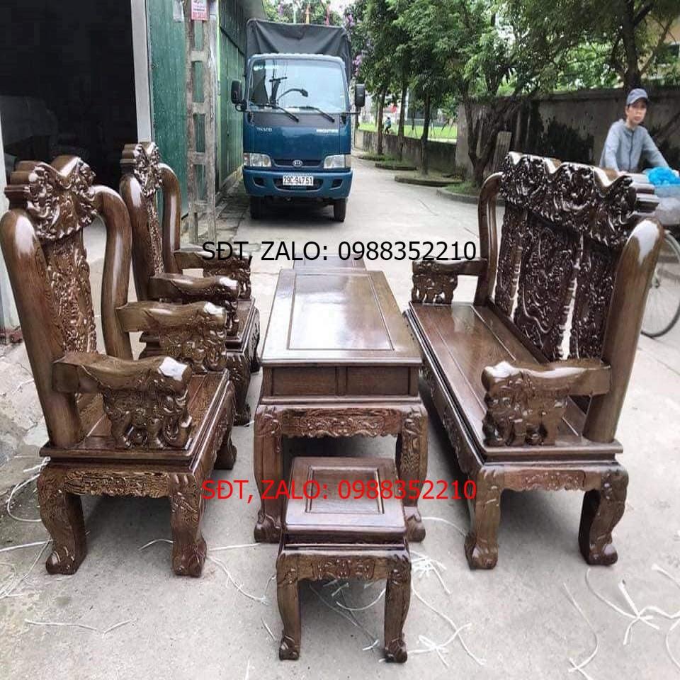 Bộ Bàn Ghế Minh Quốc Voi Gỗ Mun Đuôi Công