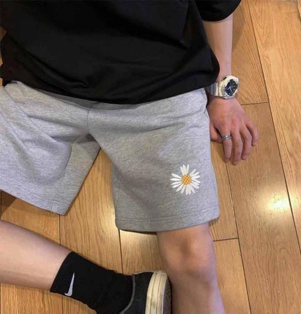 Quần short nỉ quàn đùi in họa tiết 2 màu đen xám chất thun bông mềm mịn có túi