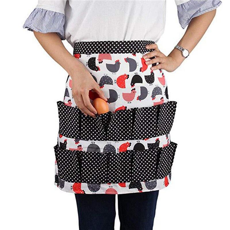 Cute Apron Cartoon Patterns Print Strappy Waist Cloth with Multiple Pockets for Cooking House Keeping