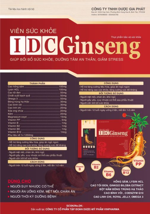 Vitamin IDC Ginseng, Tăng đề kháng bổ sung vitamin sức khỏe, hộp 60 viên