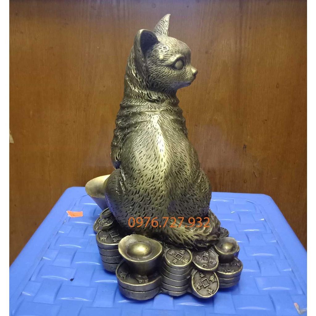 Tượng mèo phong thủy bằng đồng cao 20cm, tượng mèo tài lộc