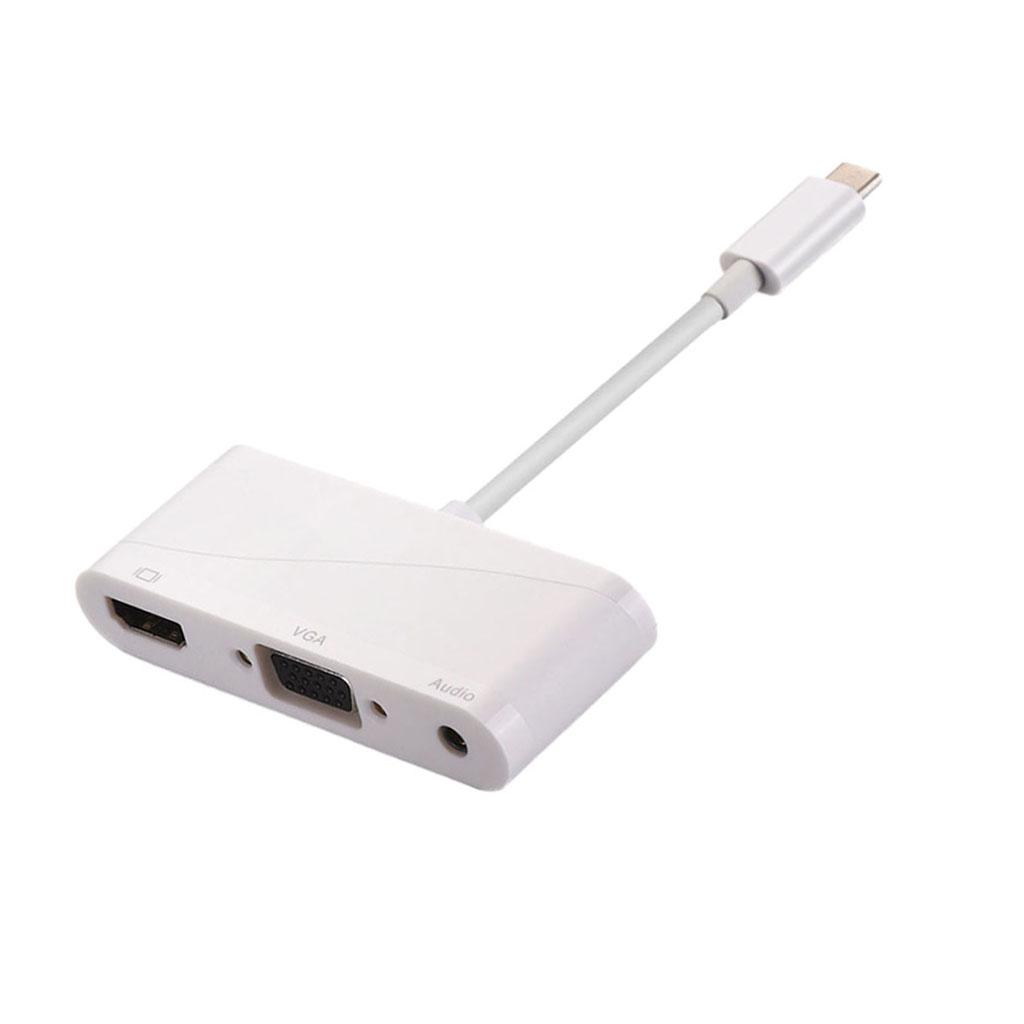 2in1 USB Type-C Hub 4K HDMI & VGA with Audio Adapter Splitter Box White