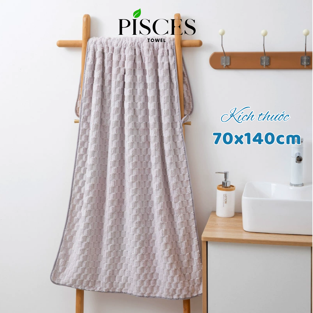 Khăn Tắm PISCES TOWEL 70x140cm Ô Chữ Nhật Cotton Mềm Mại, Khăn Spa Yoga Gym Thể Thao Thấm Hút Mồ Hôi - Hồng, Hồng