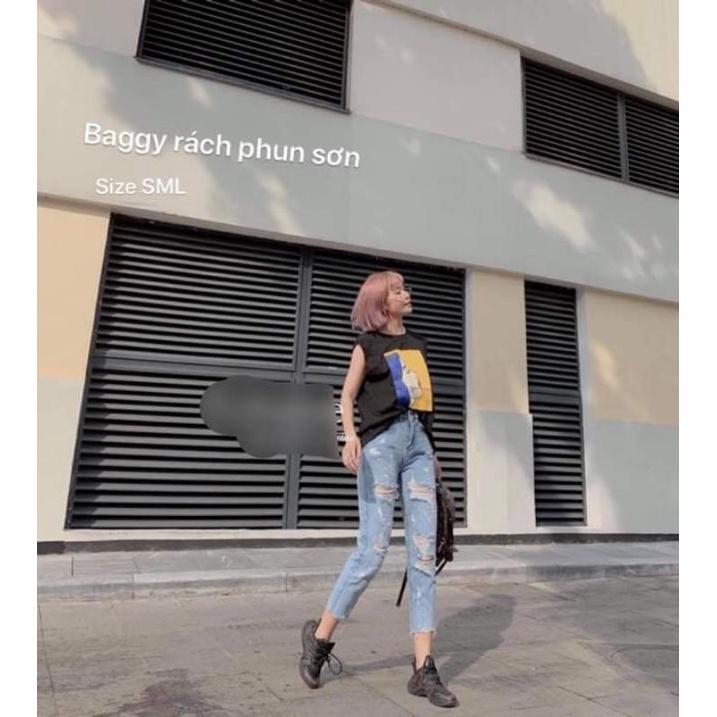 Quần baggy rách phun sơn