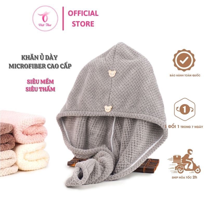 Khăn ủ tóc nhanh khô VIỆT THƯ, khăn quấn tóc microfiber 1 lớp dày, siêu mềm, siêu thấm, 25x65cm, 80gr – Hàng Chính Hãng