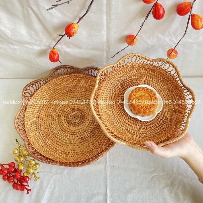 Khay mây  HANHDECOR đa dạng mẫu mã có tay cầm đủ kích thước (Basket Rattan Woven Storage Tray with Handle)