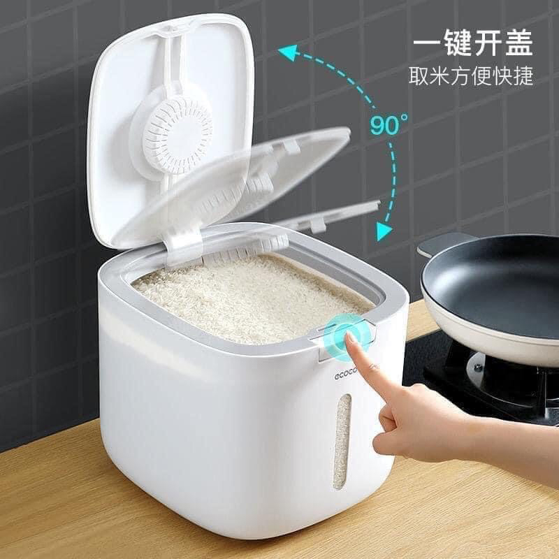 Thùng Đựng Gạo 10kg Cao Cấp Ecoco Chống Ẩm, Chất Liệu Nhựa Cao Cấp Bền Tốt Sạch Sẽ - PucaMart