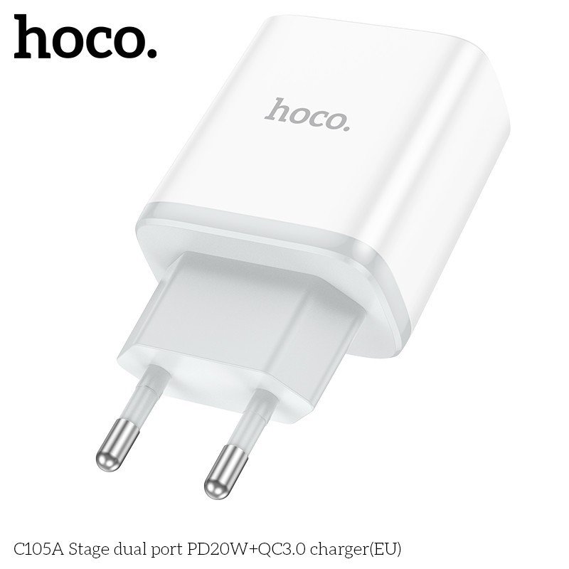 Cóc Sạc Nhanh Hoco. Dành Cho C105A Pd20W + Qc3.0 2 Cổng Sạc USB Và Type-C Có Đèn Led Hàng Chính Hãng