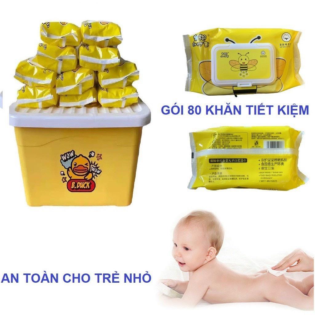 Combo 10 Gói Khăn Giấy Ướt Vịt Vàng Siêu Hot Tặng Kèm Thùng Nhựa Cao Cấp Nội Địa Trung B.Duck