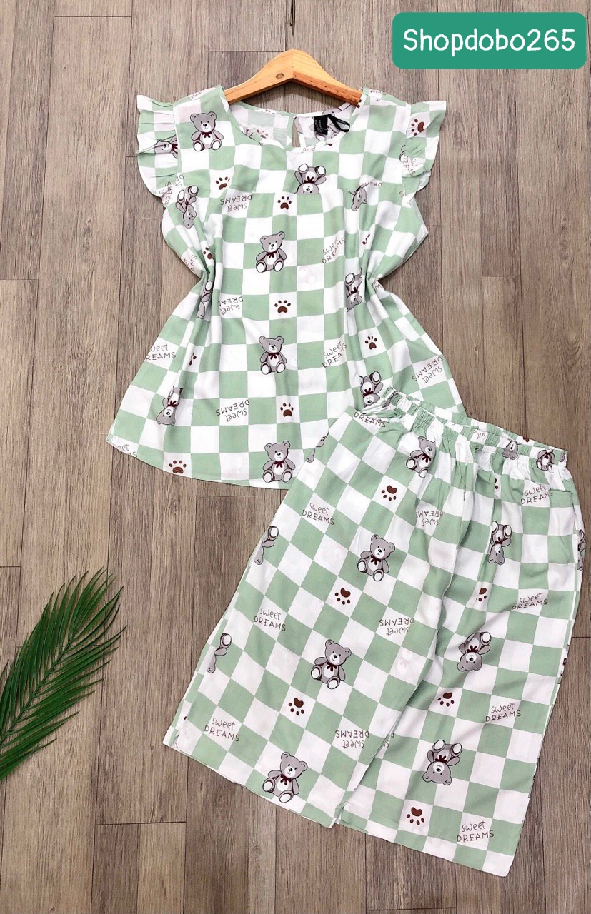 Đồ bộ nữ, đồ ngủ mặc nhà lửng tay cánh tiên vải lanh mềm ,mát BL 183 họa tiết dễ thương size 45-70kg