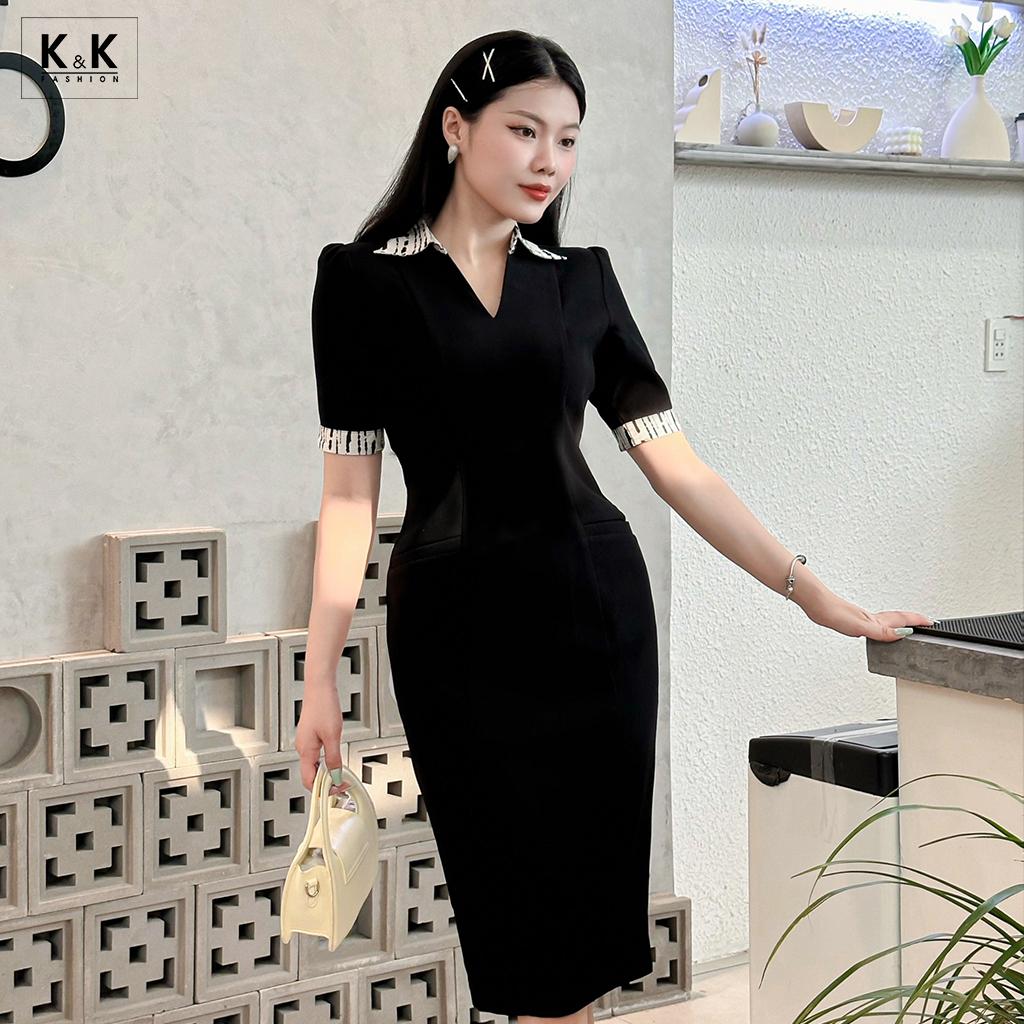 Đầm ôm công sở cổ sơ mi K&amp;K Fashion KK150-30 Chất Liệu Tuyết Ý