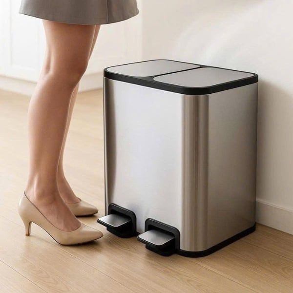 Thùng rác đạp chân đôi Elpheco ELPH7714 50L 2 ngăn 25L + 25L hàng chính hãng