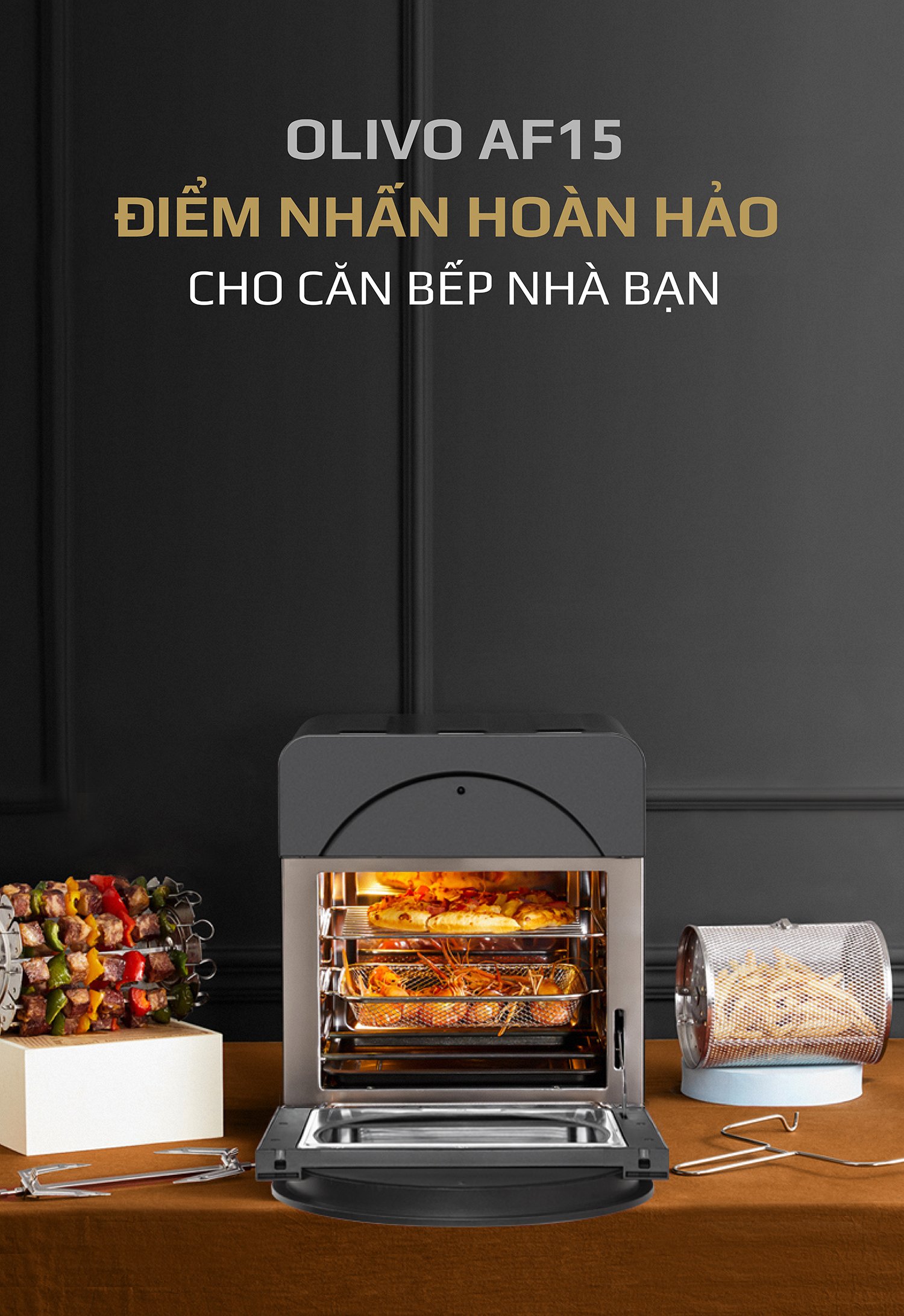 Nồi Chiên Không Dầu OLIVO AF15 - Hàng Chính Hãng - 16 Chức Năng - Dung Tích 15L - Công Suất 2000W - Thương Hiệu Mỹ