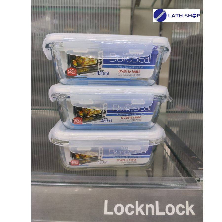 Bộ 3 Hộp Thủy Tinh Chịu Nhiệt Chữ Nhật 430ml Lock&Lock LLG424S3