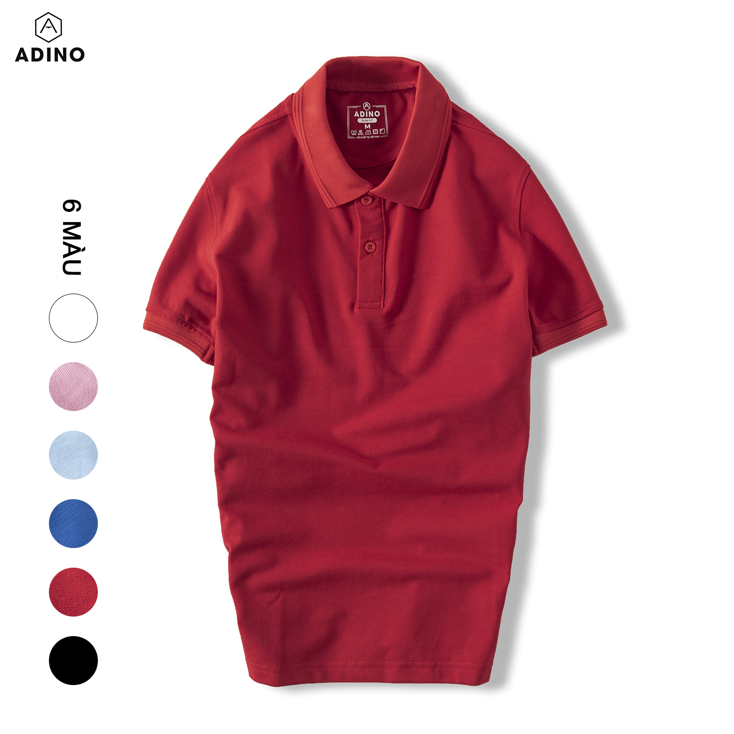 Áo polo nam màu đỏ phối viền chìm ADINO vải cotton polyester mềm dáng slimfit công sở trẻ trung năng động AP84