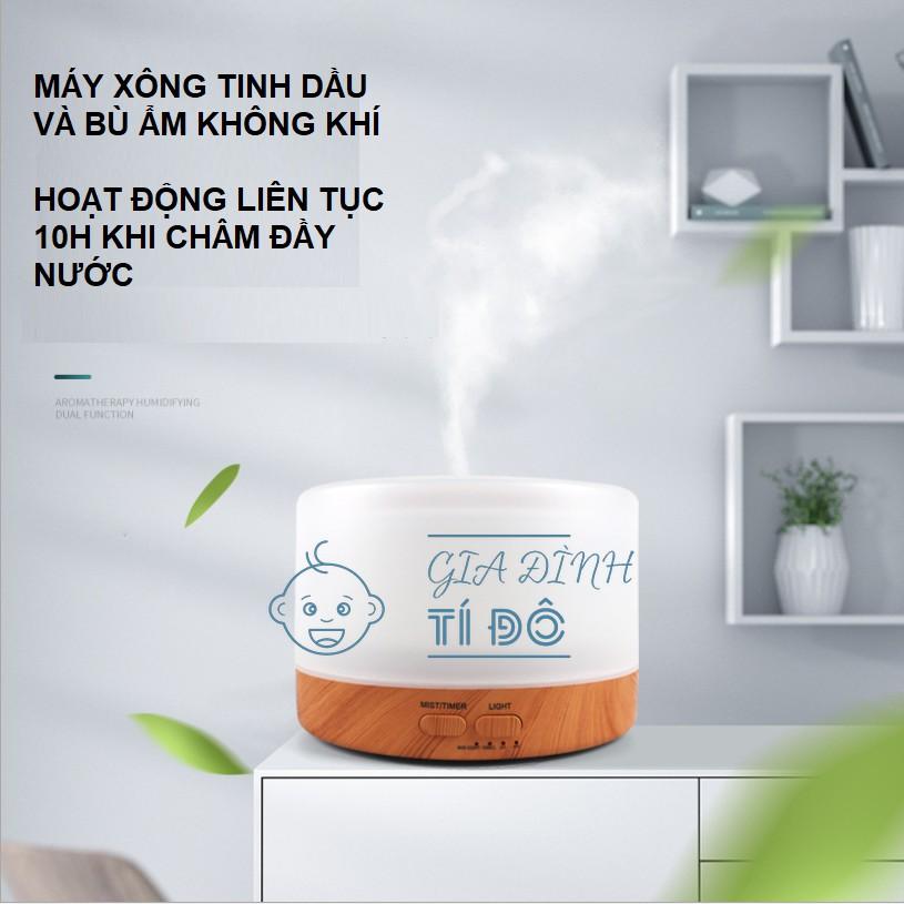 Máy Xông Tinh Dầu, Phun Sương Nano Vân Gỗ 500ml Đèn Led 7 Màu