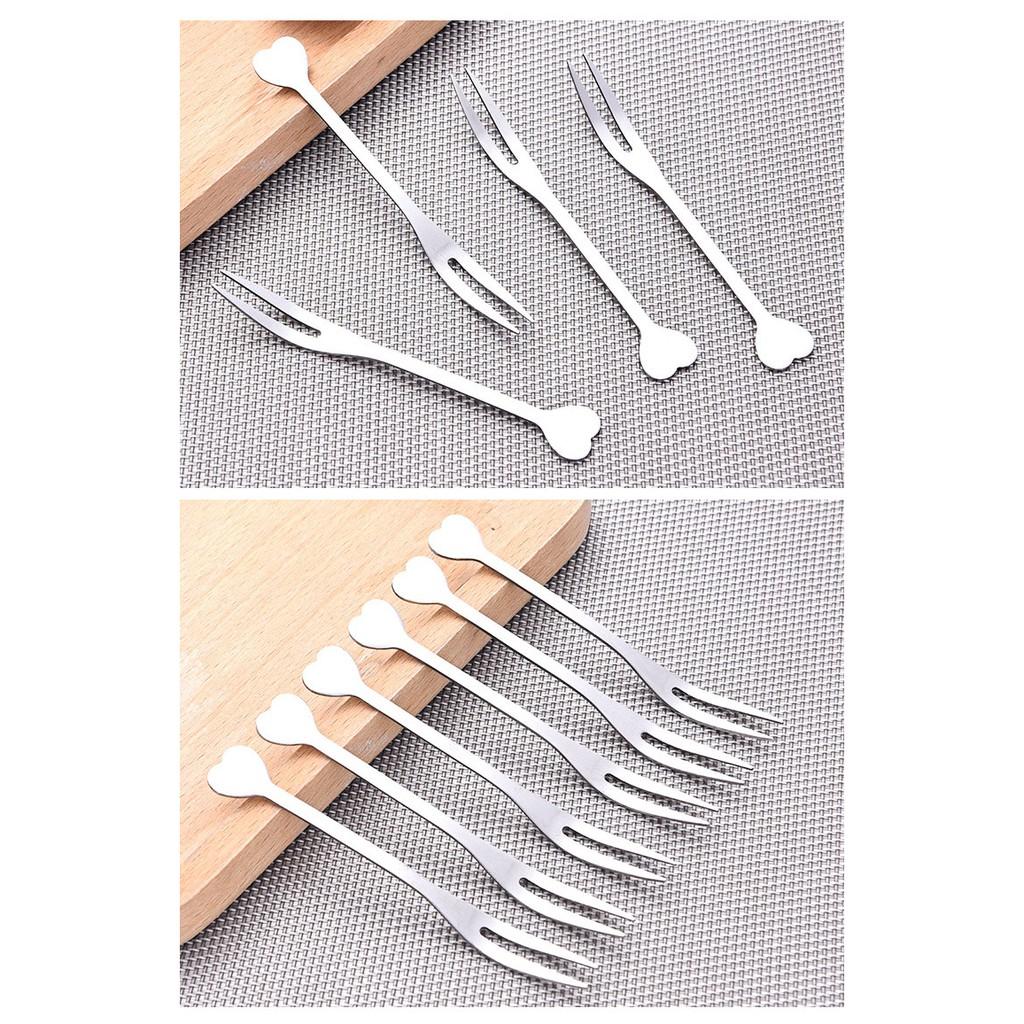 Nĩa xiên hoa quả, đồ ăn bằng inox loại 2 mũi