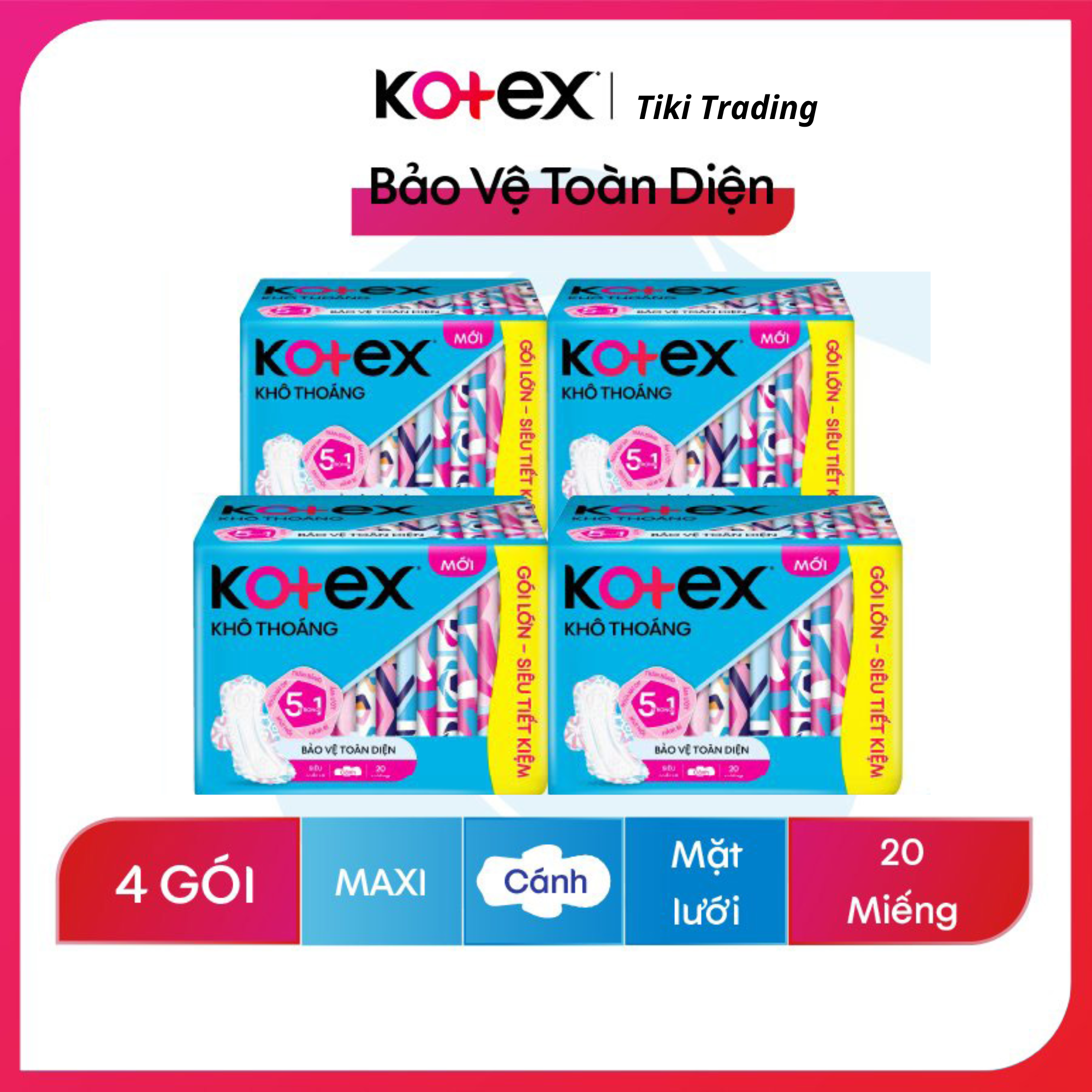 Combo 4 Băng Vệ Sinh Kotex Penta Khô thoáng Siêu Mỏng Cánh 20 miếng