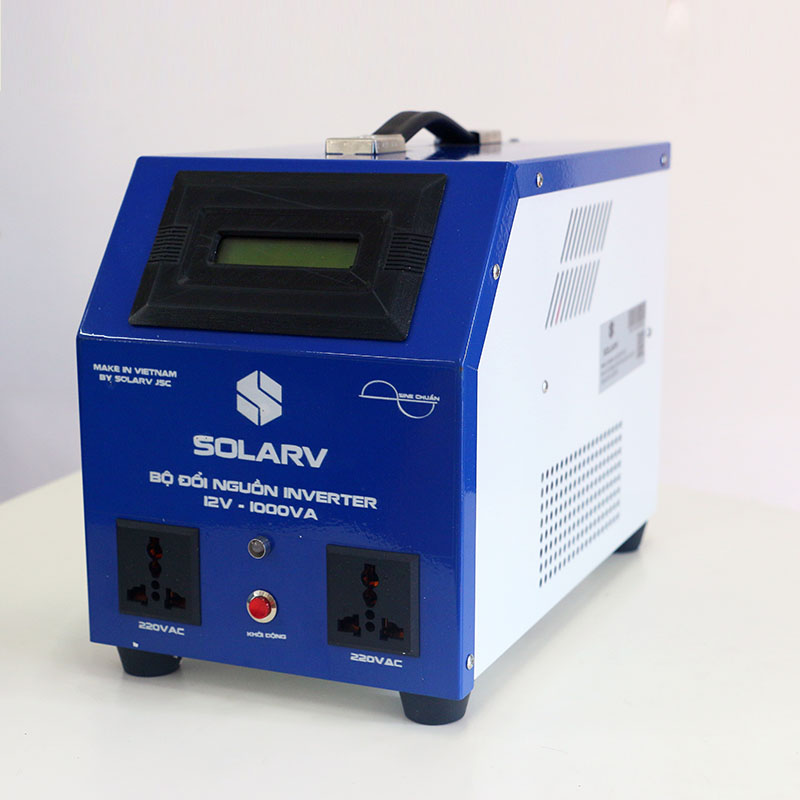 Bộ Đổi Nguồn / Kích Điện Sine 1000VA có sạc lưới, màu xanh dương SolarV