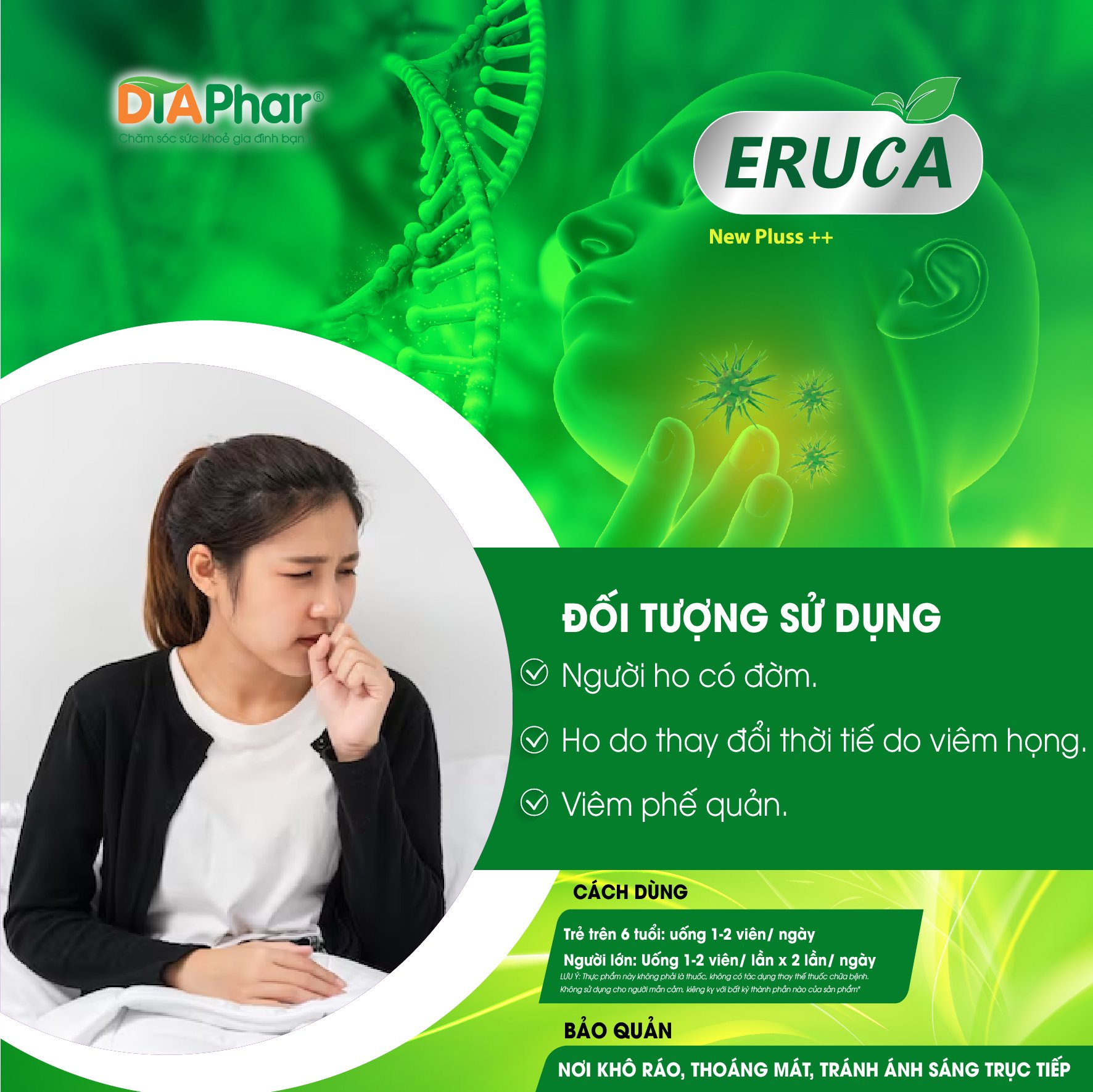 Viên uống ERUCA New Pluss ++ Hỗ trợ bổ phế giảm đau họng khản tiếng do ho kéo dài Hộp 100 viên