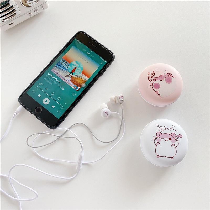 Tai Nghe Nhét Tai Có Dây 3.5mm Kèm Hộp Đựng Họa Tiết Hoạt Hình Dễ Thương