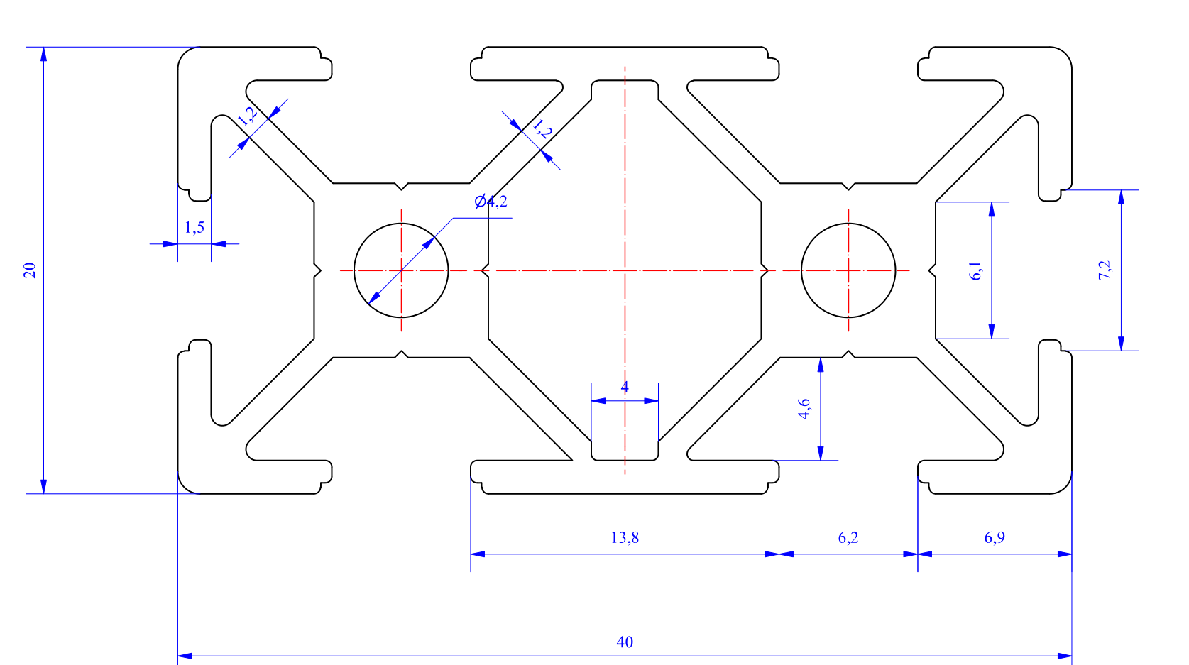 Nhôm định hình 20x40 (LWA-241662400) - Miễn phí cắt theo kích thước yêu cầu (Giá đã bao gồm VAT)