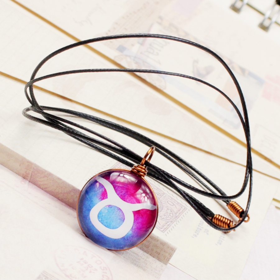 Dây chuyền 12 cung hoàng đạo Zodiac tông xanh hồng tươi sáng siêu đẹp cho nữ 06647-DC0013