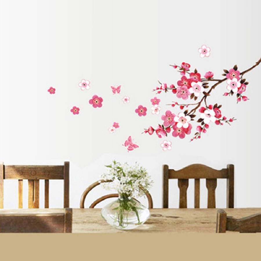 Decal dán tường phong cảnh hoa đào nở rộ