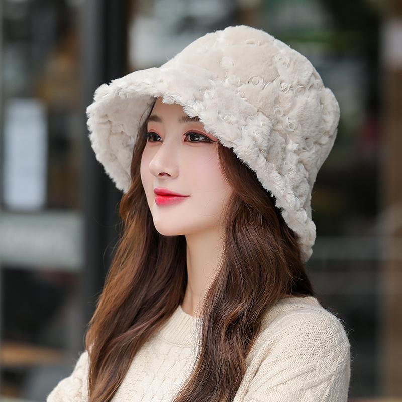 Mới Lông Thỏ Ấm Lưu Vực Nón Mùa Đông Bộ Ngoài Trời Thời Trang Xu Hướng Đồng Màu Làm Dày Hơn Người Cá Nón