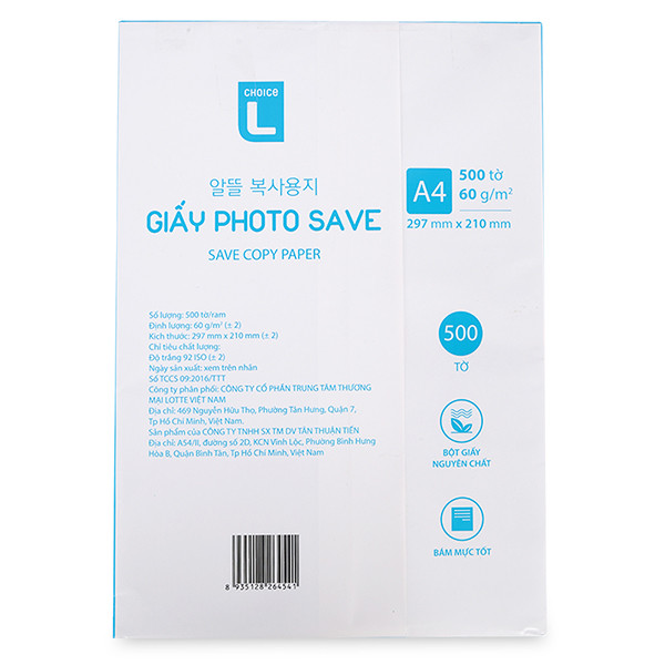 Giấy Photo Save A4 Choice L (SL) (60g)