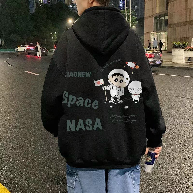 Áo Khoác Hoodie in SHIN cậu bé bút chì,chât Nỉ Basic Unisex Form Rộng Tay Phồng Mũ To 2 Lớp