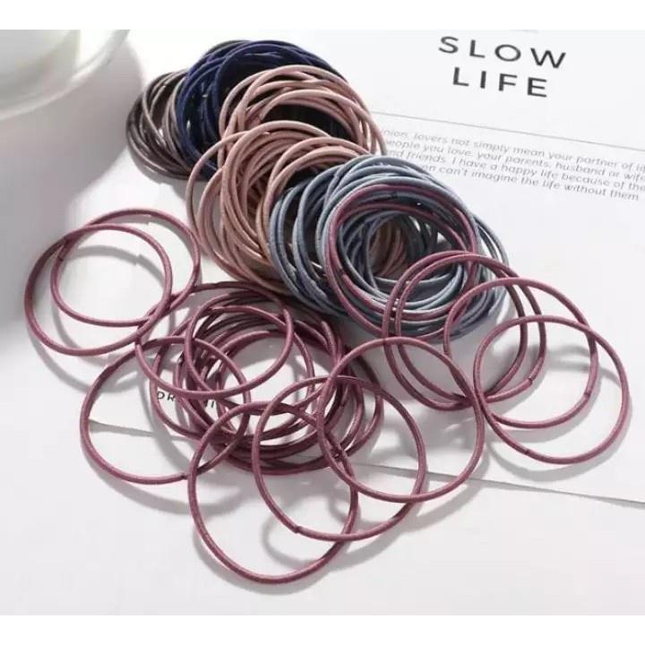 Dây Cột Tóc ️S'Home️ Set 100 Sợi Dây Thun Buộc Tóc Nhiều Màu Tặng Kèm Túi Zip Đẹp, Màu Đơn Giản, Dễ Thương - SH45