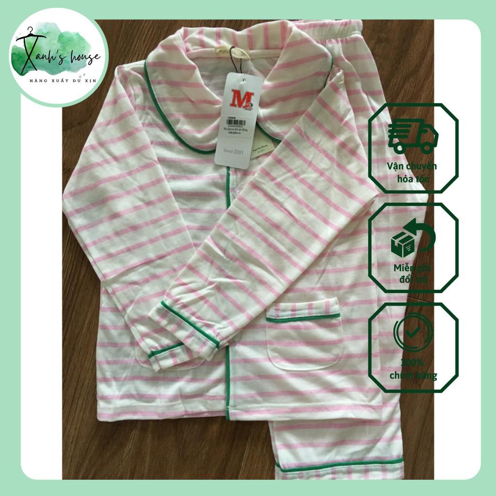 Bộ ngủ Pijama dài tay cho bé hàng xuất thun cotton mềm mại thoải mái kẻ hồng XanhHouse