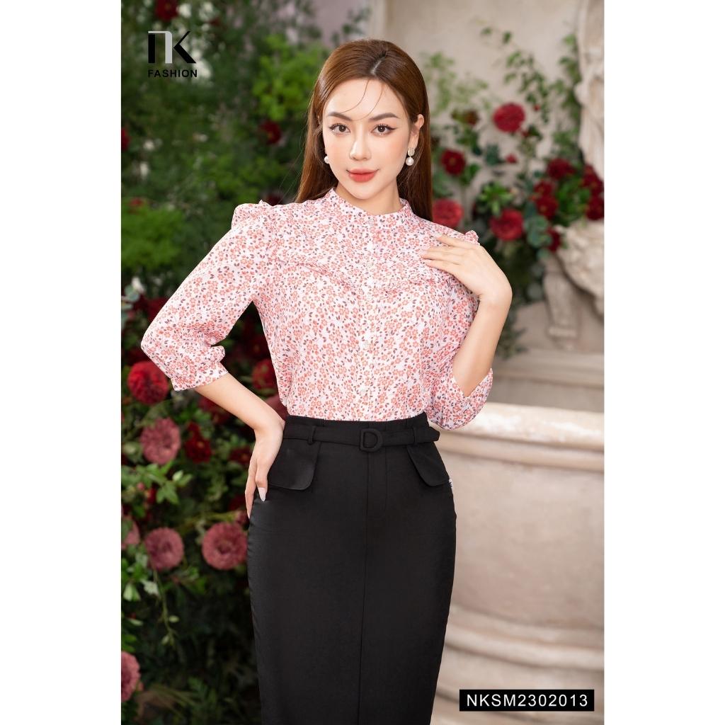 Áo Sơ Mi Hoa Tay Lỡ NK FASHION Thiết Kế Cổ Tàu Nhẹ Nhàng Thanh Lịch Chất Vải Nhập Hàn Cao Cấp Không Nhăn NKSM2302013