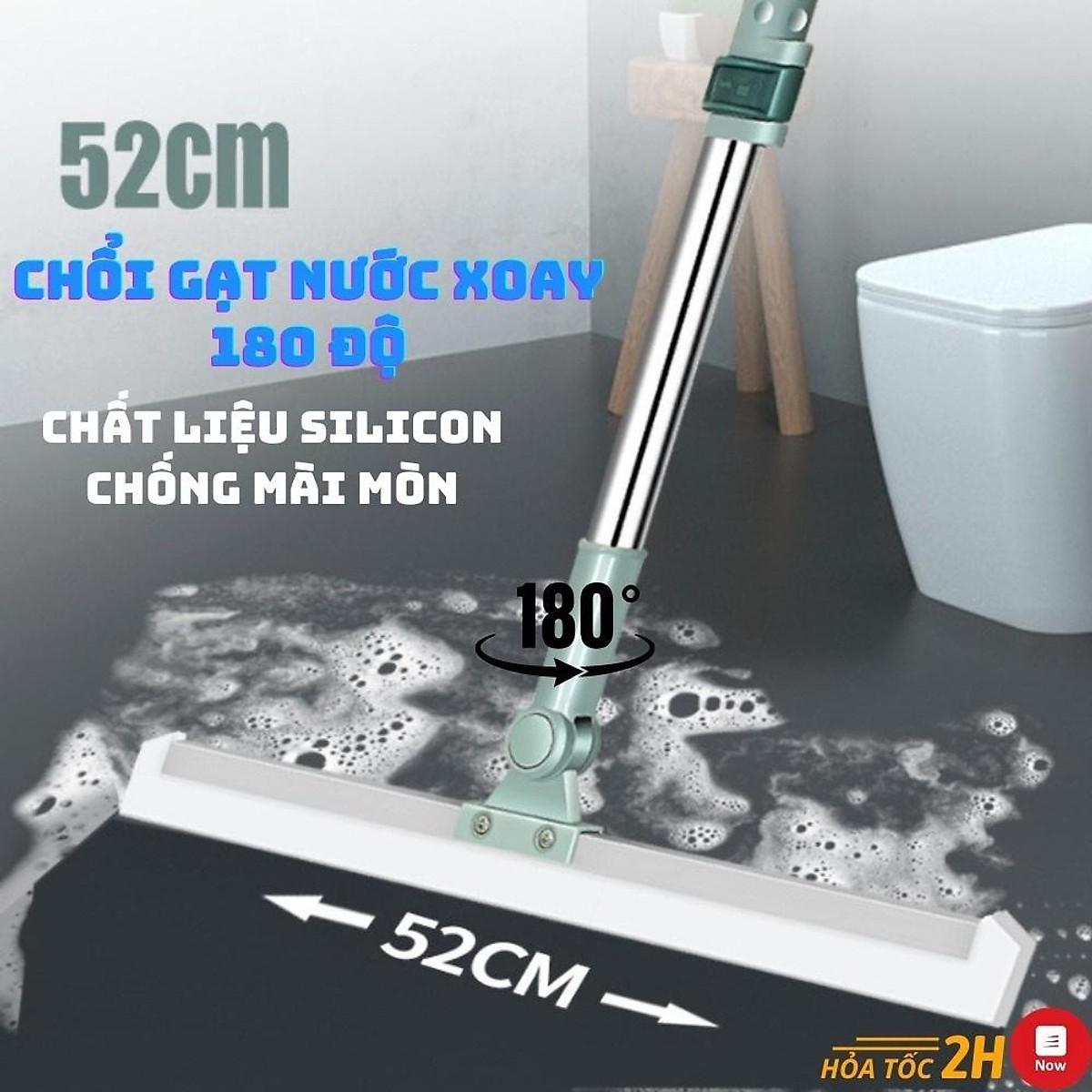 Chổi Gạt Nước Sàn Nhà Tắm Silicon Chống Trượt Xoay Bản To 52cm, Chổi Chà Sàn, Quét Nhà Thông Minh Cán Điều Chỉnh Độ Dài