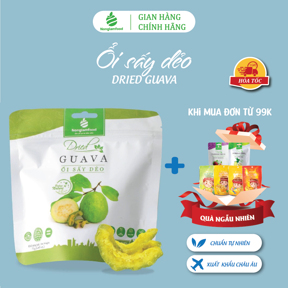 Ổi Sấy Dẻo Nonglamfood Gói 75g | Ăn vặt tốt cho sức khỏe | Healthy Snack | Ăn vặt văn phòng | Ăn vặt nổi tiếng Sài Gòn | Trái cây sấy dẻo dinh dưỡng ăn liền | Ăn vặt giảm cân & giữ dáng | Ăn vặt đẹp da | Ăn vặt xế chiều