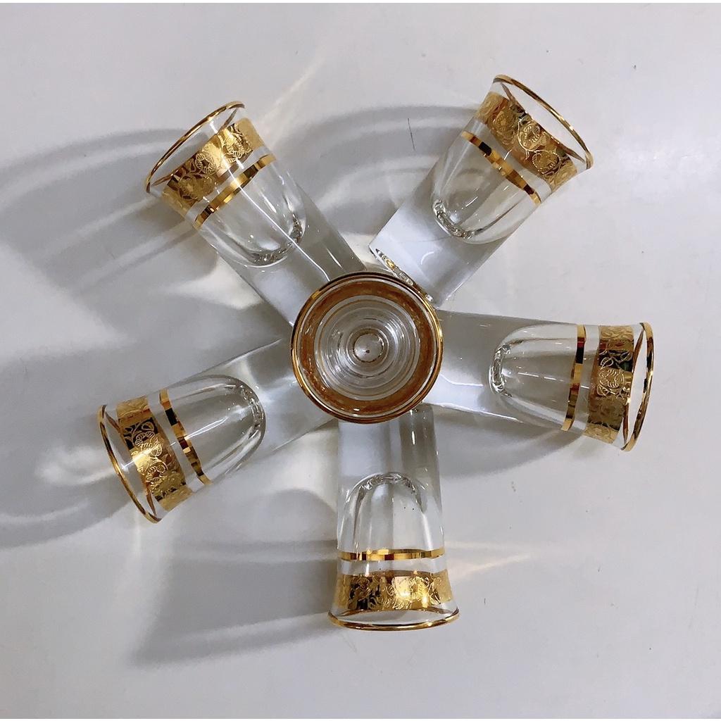 BỘ 6 LY THỦY TINH UỐNG RƯỢU KHẢM VÀNG CAO CẤP MIỆNG LOE