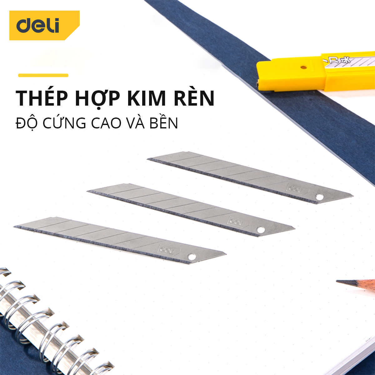 Hộp 10 Lưỡi Dao Deli, Chất Liệu Thép Hợp Kim Siêu Bền, Sắc Bén, Mũi Dao 30 Độ - DL-DP093