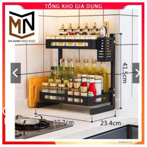 Kệ gia vị thép đen đa năng 2 tầng có ống cắm đũa và giá để thớt quá tiện