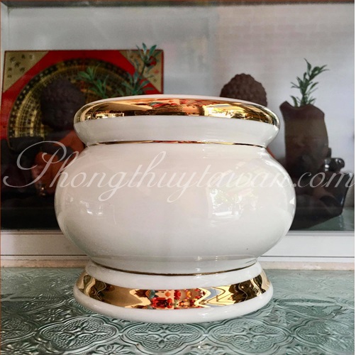 Bộ đồ cúng Sứ Trắng trơn Viền Vàng - thờ cúng