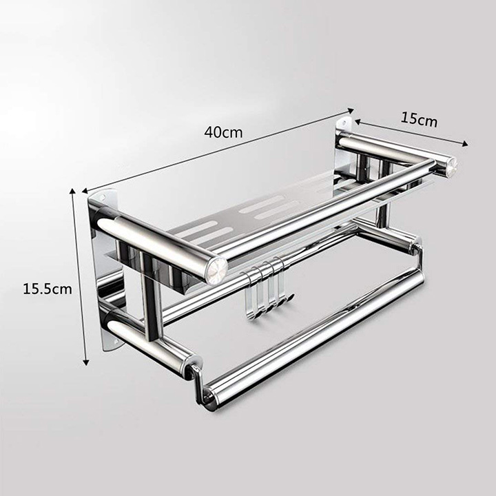 Giá Treo Đồ Nhà Tắm 2 tầng INOX 304 lắp đặt Dán Tường tặng kèm đinh vít khoan tường - OENON