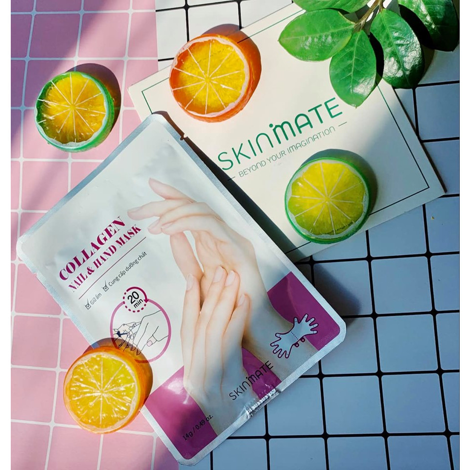 Set 3 mặt nạ Skinmate collagen dưỡng ẩm bàn tay và chăm sóc móng tay _14g/gói