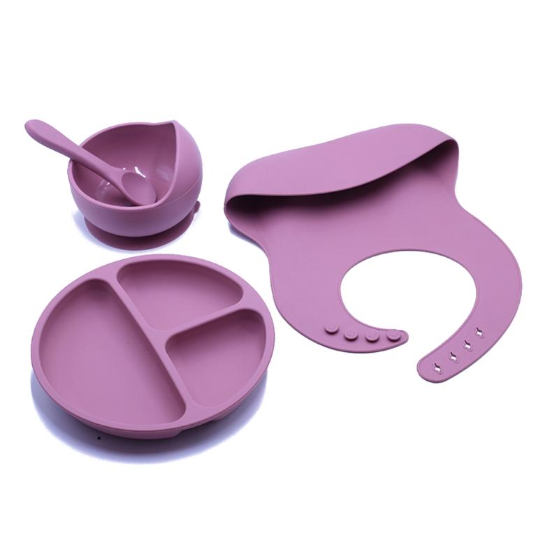 4 Không Chứa BPA Silicone Cho Bé Bộ Đồ Ăn Yếm Chống Thấm Màu Đĩa Dùng Tiệc Hút Bát Thìa Ăn Cho Trẻ Em