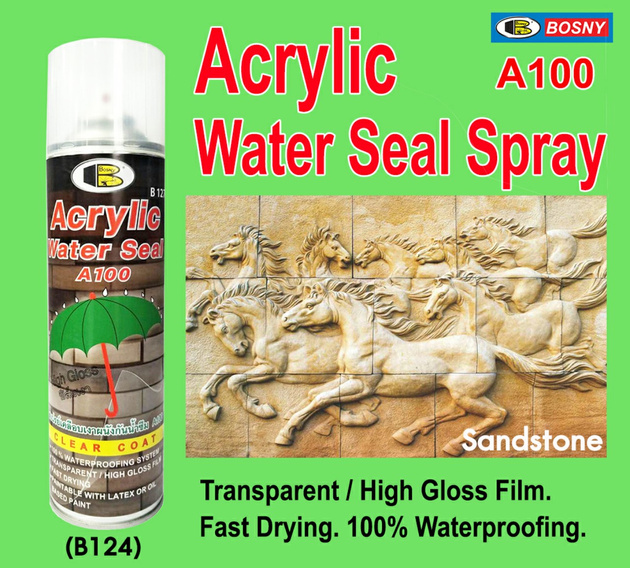 Sơn xịt Acrylic Water Seal trong suốt chống thấm tạo bóng gỗ, thạch cao, gốm, đá, tường 500ml. Tặng kèm dụng cụ hỗ trợ xịt sơn