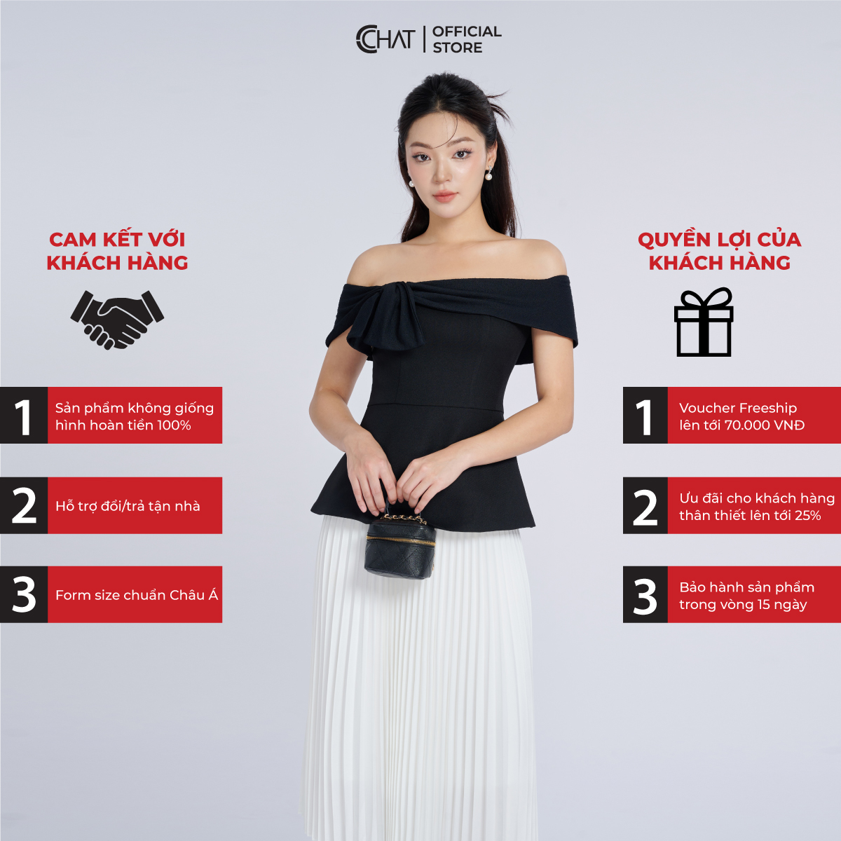 Áo Kiểu Nữ Trễ Vai Phối Vai Nơ Dáng Peplum Chất Tuytsi Mềm Mịn 13ANS8001PT