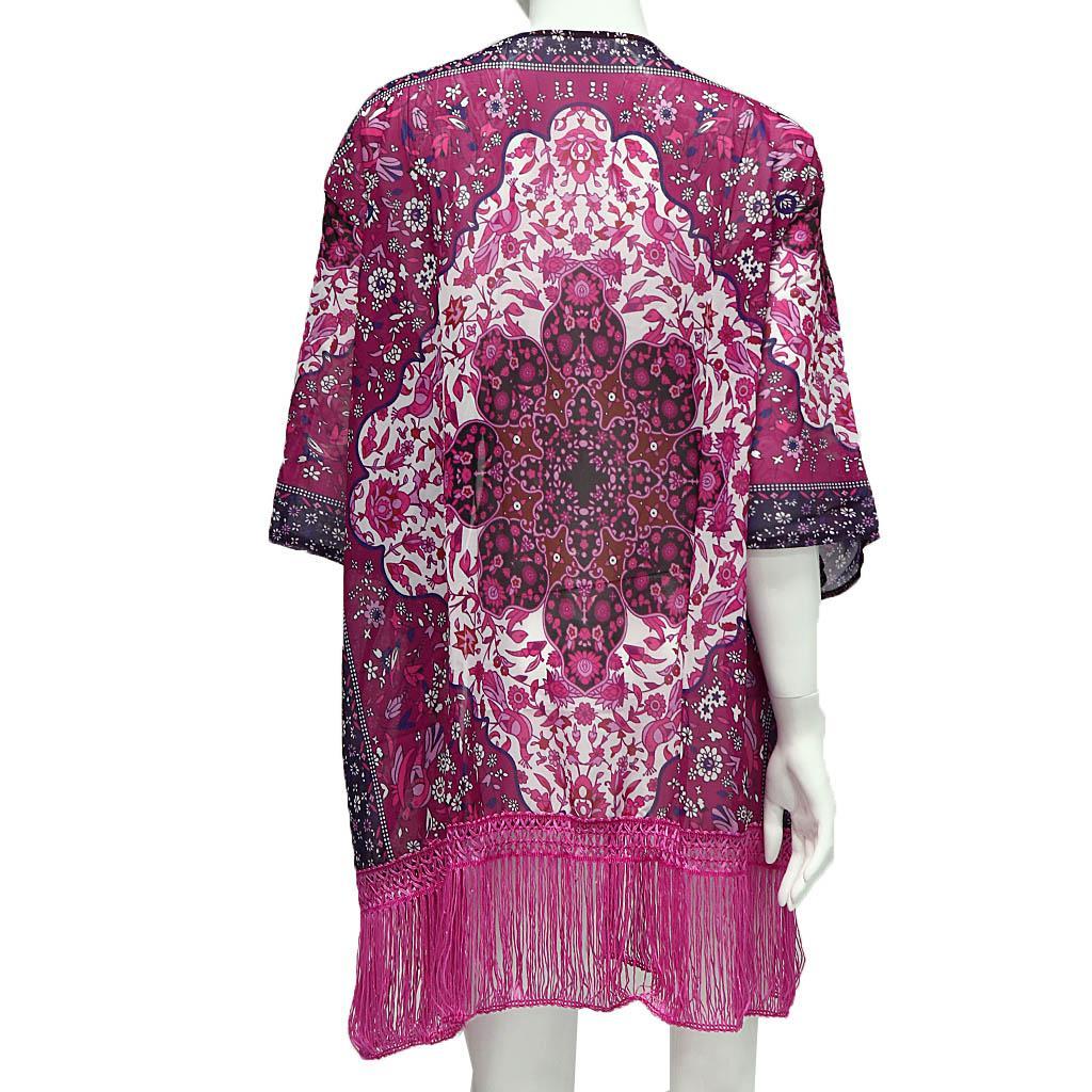 Purple Flower Fashion Flower Printing Chiffon Cardigan Coat Beach Cover UP