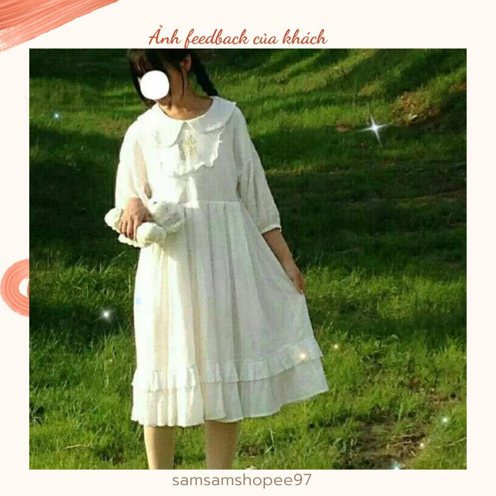 Váy lolita trắng cổ nơ dễ thương