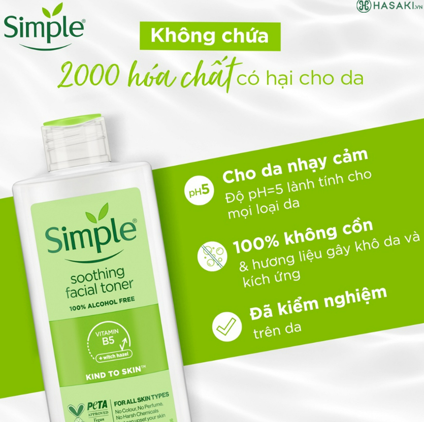 Combo 2 Nước hoa hồng Simple Toner làm dịu và cân bằng độ ẩm cho da - lành tính không chứa cồn 200ml [Chính hãng độc quyền]