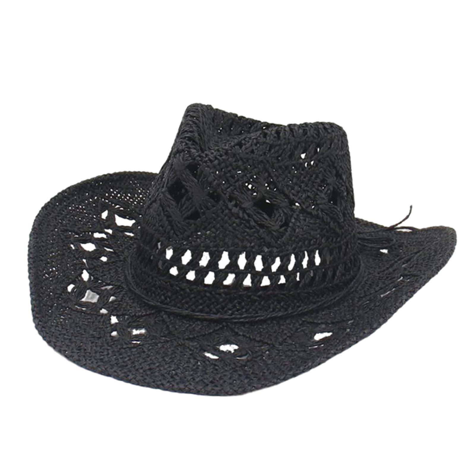 Straw Western Cowboy Hat Wide Brim Sun Hat Floppy Beach Hat for Outdoor