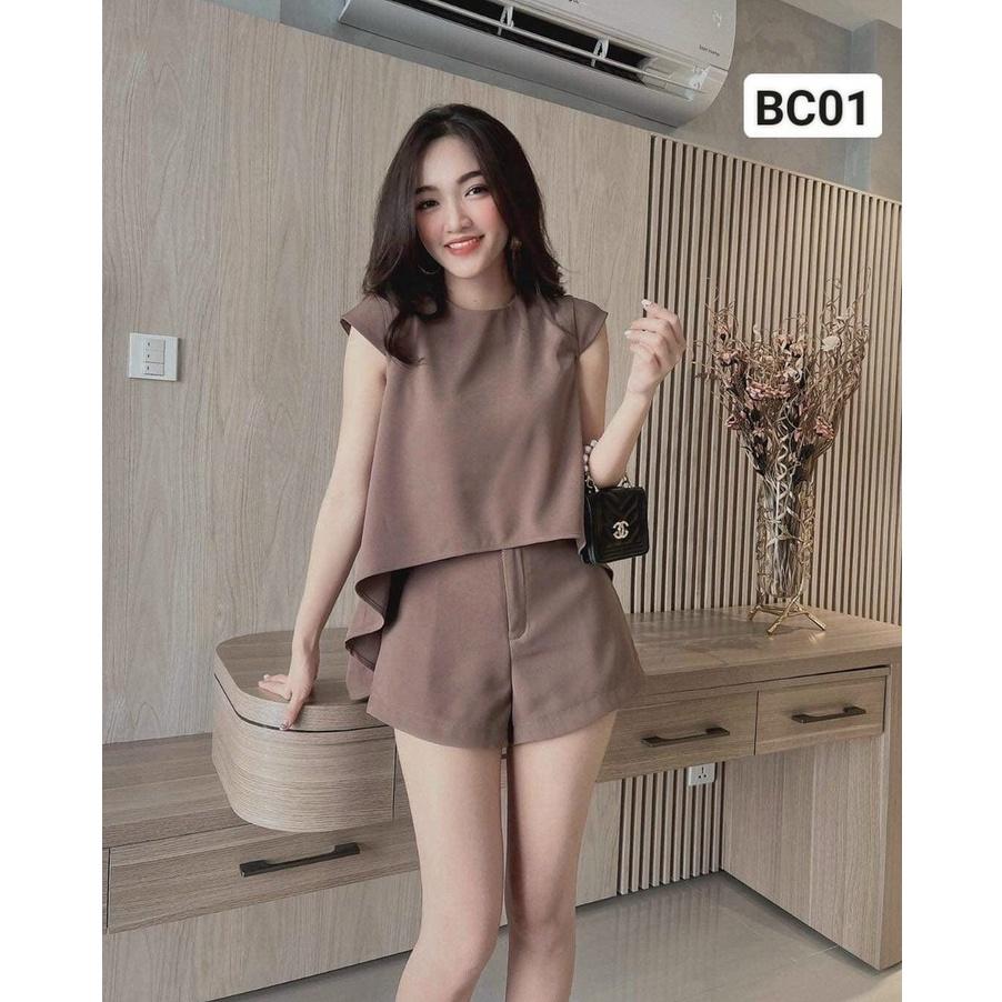 Sét bộ áo babydoll vạt cao thấp cổ tròn và quần ngắn